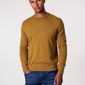 Paul Smith Zebra Logo Crewneck Sweater, Size M, Color Mustard/ Brown